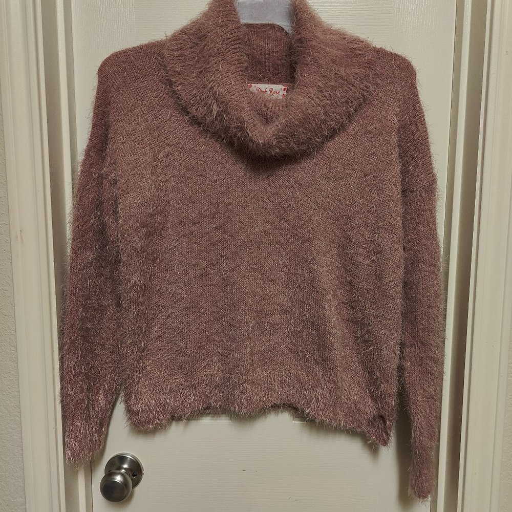 Pink Rose Women's Fuzzy Turtle Neck Sweater Long Sleeves Size XL